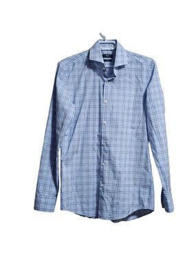 Hugo Boss button-down plaid slim fit shirt color light blue size 38/15